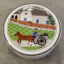 Mint Villeroy & Boch Design Naif Round Porcelain Folk Art 4 Inch Trinket Box