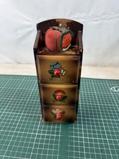 Vintage Nevco Japan Small 3 Drawer Wood Sewing Box W Tomato Pin Cushion Irene