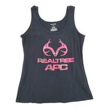 Women's Realtree APC Black Tank Top Pink Camo Antler Logo Size M