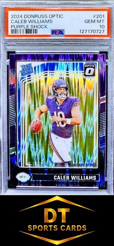 2024 DONRUSS OPTIC CALEB WILLIAMS #201 PURPLE SHOCK RATED ROOKIE PSA 10 GEM MINT