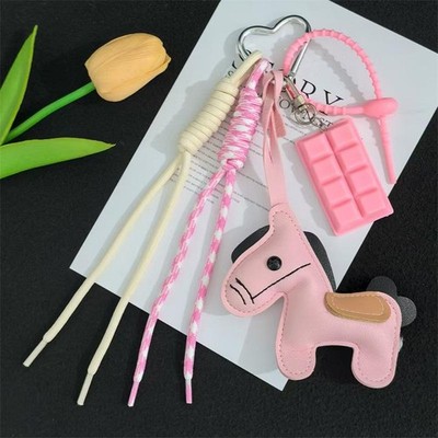 Leather Pony Keychain Braided Rope Backpack Pendant For Phone Bag Hanging-y