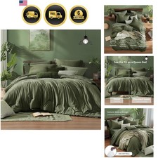 Queen Comforter Set - 7 Pieces Cationic Dyeing Olive Green Bed in a Bag Queen...