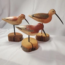 Vintage Hand Carved Shorebirds Sandpiper Decoys Set Of 3 Multi Color