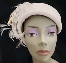 Jack McConnell Womens Lily Hat Kentucky Derby Church Feathers Crystals Ivory