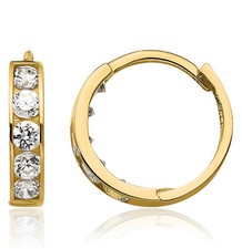 14K Solid Yellow Gold CZ Huggie Mini Hoop Earrings