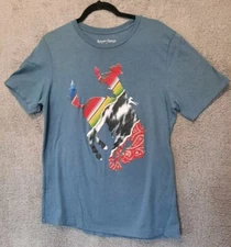Rowdy Crowd Clothing T-Shirt Women Large Western Bucking Bronco Cowboy Gray/Blue