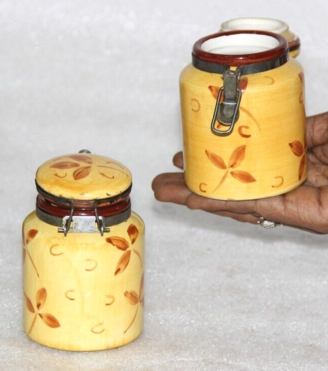 Antiguo Bote Cerámica Galletas, Encurtidos Olla Artesanal Floral Painted15017