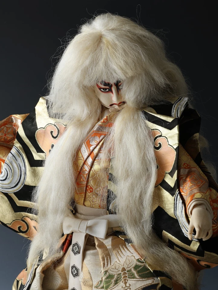 Muñeca Kabuki Japonesa Antigua Vintage Tamaño Grande -Kagami Jishi- Leo Blanca 57cm Foto 2 de 4