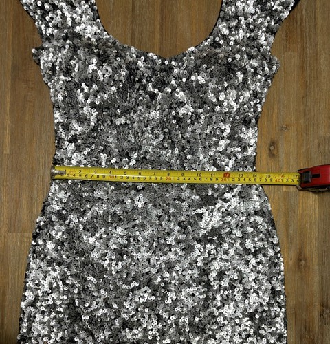 SCALA Black Silver Sequin Mini Dress Size 6 100% Silk Lining Bra Cups - Picture 8 of 9
