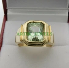 Natural Green Amethyst Gemstone with Gold Plated 925 Sterling Silver Ring #113