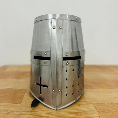 Mild Steel Medieval Crusader Templar Knight Helmet Silver Polish Halloween Gift