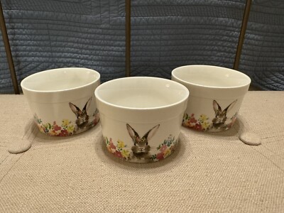 3 Ciroa Easter Parade Quality Porcelain Replacement Ramekin Bowl Bunny Rabbit