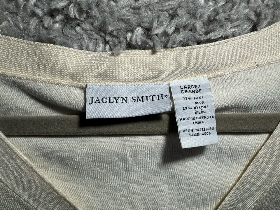 Camisa Top Mujer Vintage Jaclyn Smith Mezcla Seda Manga Corta Marfil Blanco Grande L Foto 2 de 4