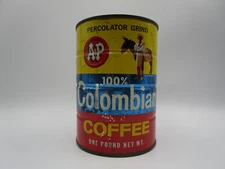 Vintage A&P 100% Columbian Coffee Tin, Percolator Grind, No lid