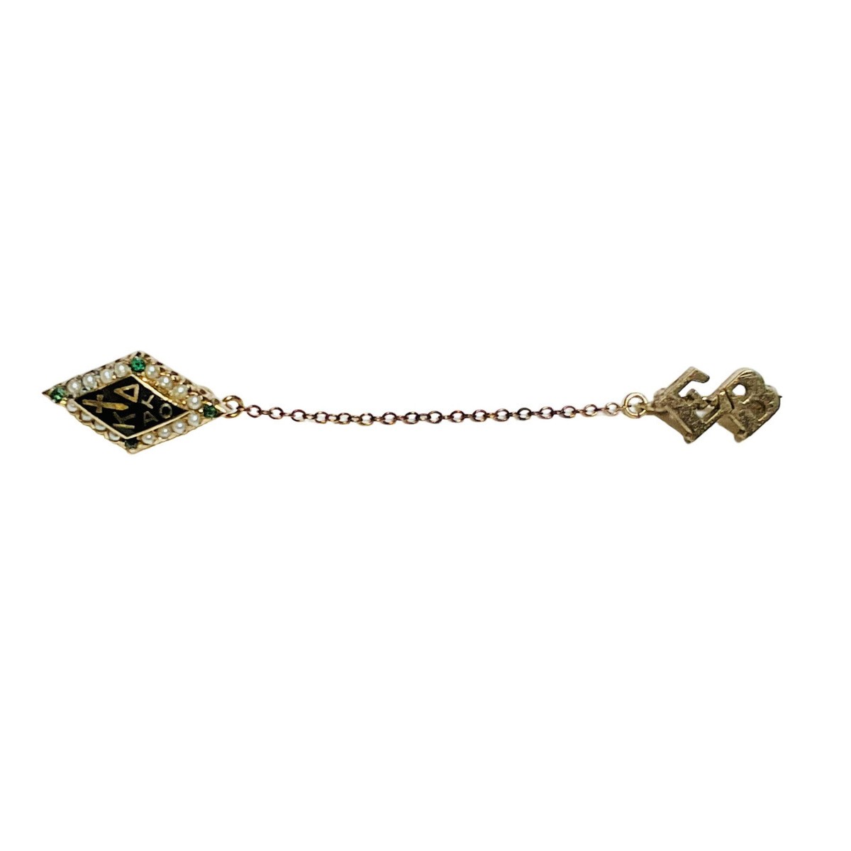 10k Balfour Yellow Gold Kappa Delta Lapel Pin Emerald Pearl Badge