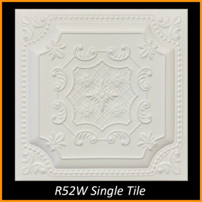 DIY Ceiling Tiles, Glue Up, Foam, 20x20, R52 White Pack of 48 (126 s/f)