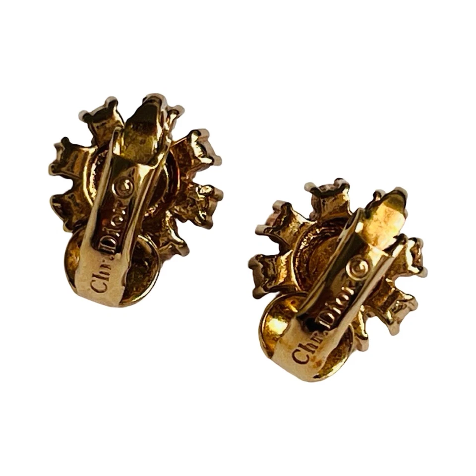 Pendientes Christian Dior Perla Oro Cristal Vintage Clip en Auténticos Años 80 Foto 4 de 4