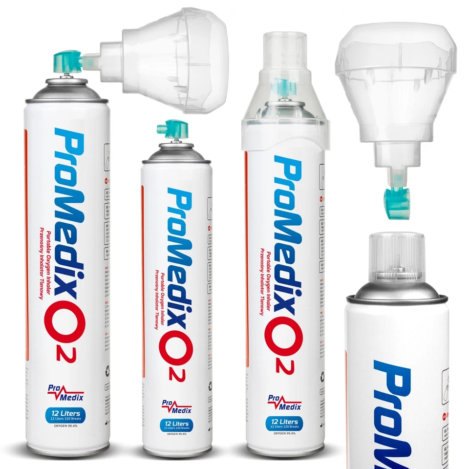 PROMEDIX Medizinischer Sauerstoffinhalator Atemhilfe Dose 12L o2 inkl. Mundstück 99,4%
