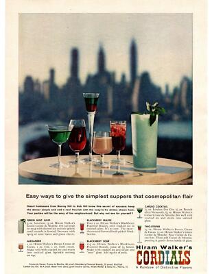 1958 Hiram Walker's Cordials Creme De Menthe Green Mint Julep Cocktail Print Ad