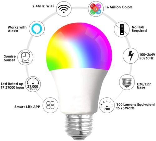 E27 15W LED WIFI Bluetooth Bulb Light Globe For Alexa Google Home RGB Color Lamp - Picture 4 of 12