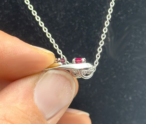 14k White Gold Chain & Heart Pendant with Peridot, Ruby, Pink Tourmaline 16" - Picture 7 of 13