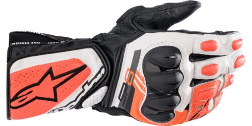 Alpinestars SP-8 V3 Mens Leather Motorcycle Gloves Black/White/Fluo Red - Picture 1 of 2