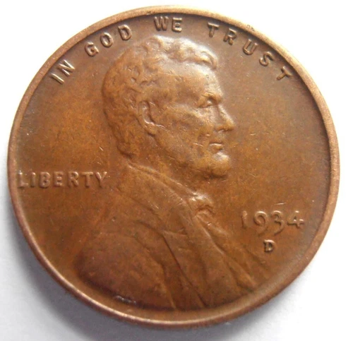 1934 D Lincoln Cent, AU (34DHP2)