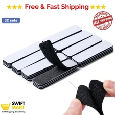 32 Sets Heavy Duty Hook & Loop Adhesive Strips: Sticky Back Fastener 1x4” Black