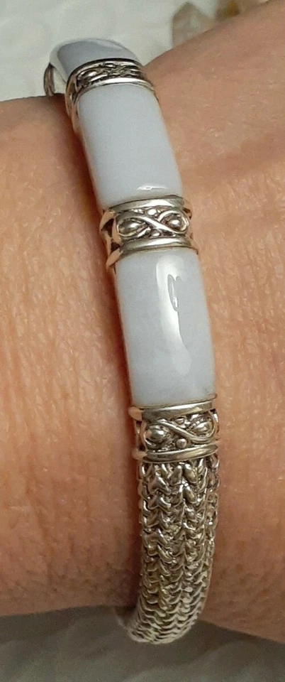 Brazalete vintage de plata esterlina con textura de ágata de encaje azul promedio  Foto 2 de 4