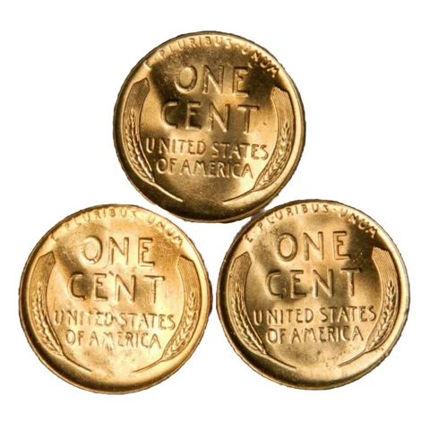 Lot Of 3 Different Date Red BU Wheat Cent Pennies FAST FREE SHIPPING