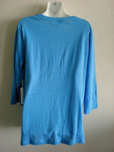 Chicos 1 Embroidered Linen Tunic Poolside Blue White Embroidery 3/4 Sleeve NEW - Picture 4 of 9
