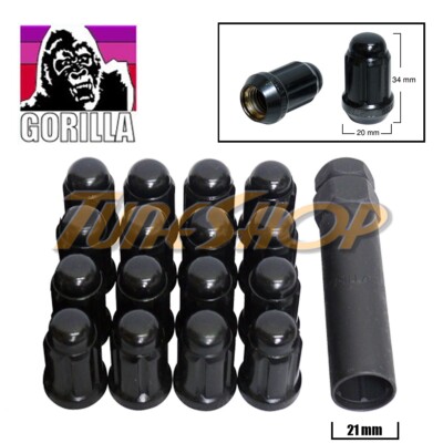 16 GORILLA SPLINE TUNER LOCK LUG NUT 12X1.5 1.5 ACORN WHEELS RIMS BLACK CLOSE U