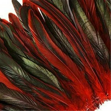 Rooster Schlappen Feathers Half Bronze - Dyed Red - Strung- 6-7"- 50 Pcs.  