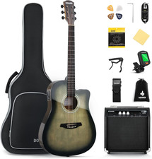 Full Size Acoustic Electric Guitar For Beginner Intermediate With Amplifier Capo