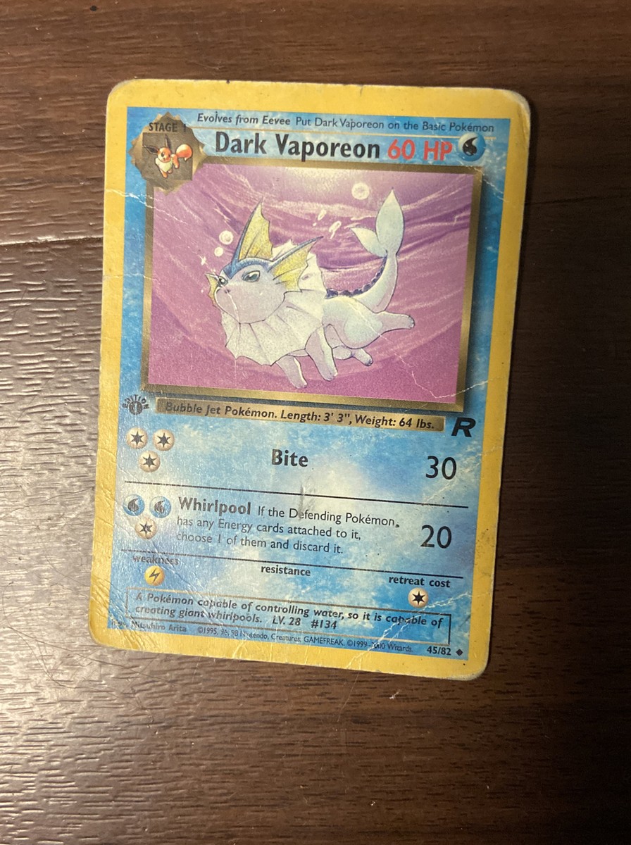 1995 dark vaporeon pokemon card value Dark Vaporeon Team Rocket 45/82 Uncommon 1995-2000 Pokemon Card