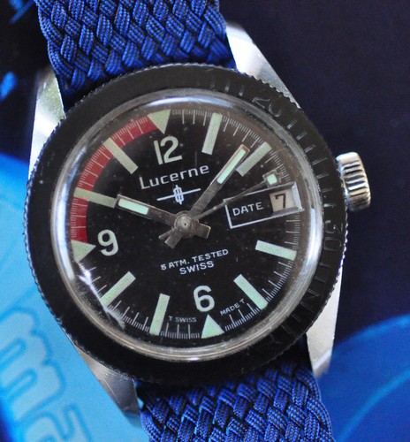 vintage lucerne swiss diver date watch beautiful black dial