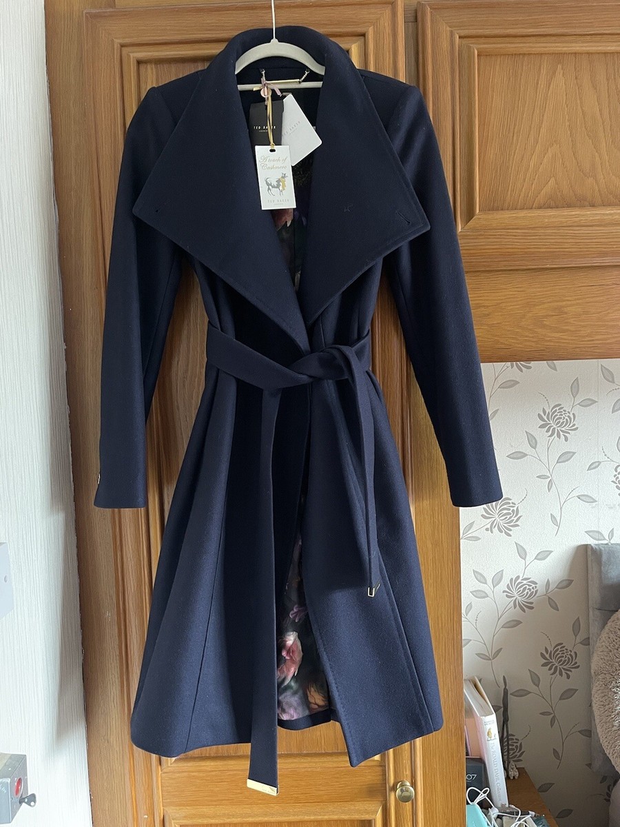 Ted baker Coat Navy blue wool blend long coat size Trench Coat