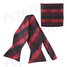 New in box Brand Q Men's Self-tied Bow Tie  Hankie Squares Checkers Black Red