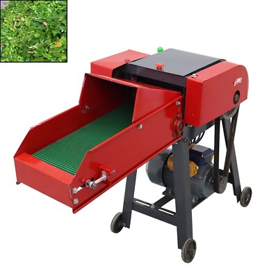 4-Blades Corn Straw Chaff Hay Cutter Pulverizer w/Belt Conveyor 220V 400-800kg/h