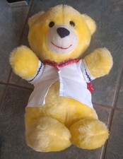Vtg 1977 Teddy Bear Plush Yellow Stuff Animal With Shirt 14" Tall