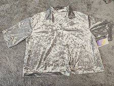 Stars Above Silver Velour Feel Pj Top Button Down New Size xs