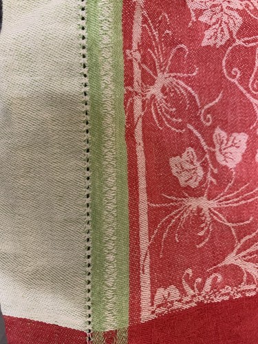 Williams Sonoma Jacquard Tischdecke 70 x 90" rot grün Blumenmuster Leinen Baumwolle - Bild 7 von 11