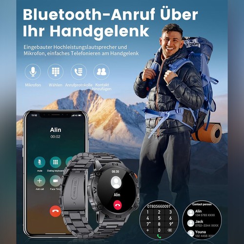 Für-Samsung Android Smartwatch Herren Taktisch Militär Bluetooth Anruf Blutdruck - Zdjęcie 4 z 17