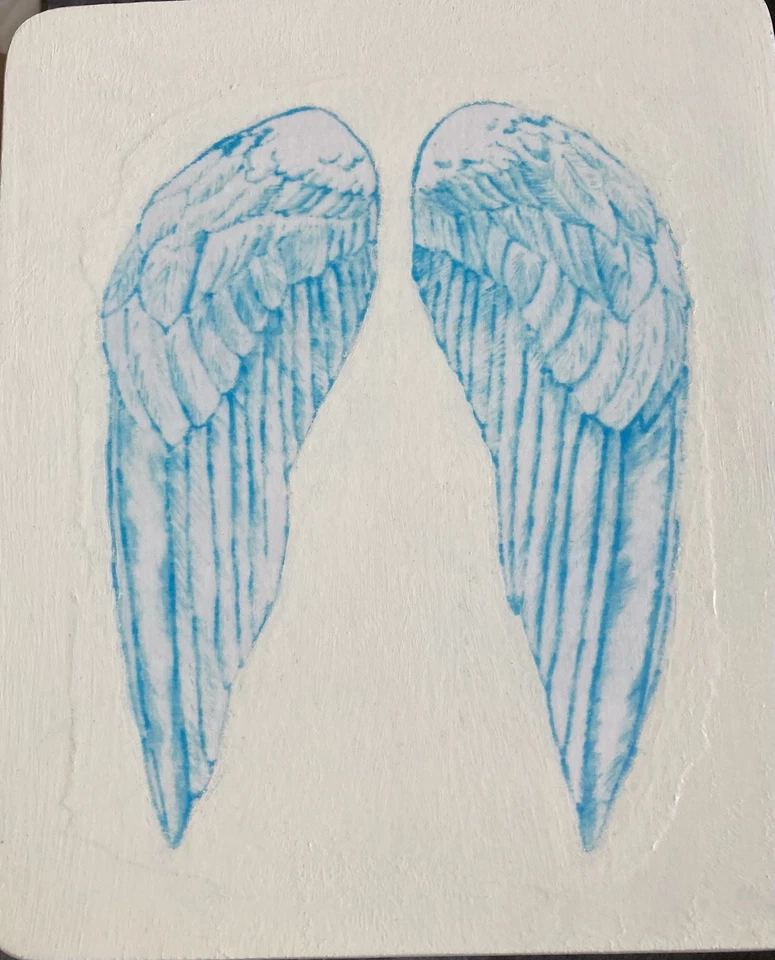 Decoupaged Side Table Chalk Painted Upcycled Archangel Michael Angel Wings - Image 4 of 4