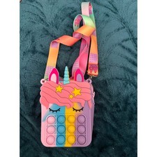 Rainbow Unicorn Pop It Fidget Purse Silicone Crossbody Bag Kids Sensory Toy Pink