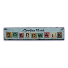 Boardwalk, Colorful Beach, Custom for - Rustic Distressed Wood Sign