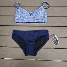 TYR Women Durafast Navy/orange Quake Brooke Bralet & Navy Bikini Sz S New Sample