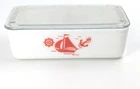 Vtg McKee Sailboat Refrigerator Dish With Glass Lid 8" x 4.75" Mint No Chips