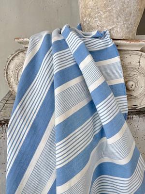 フランス　アンティーク　ヴィンテージ　ファブリック　ティッキング　ストライプ 47x37 Vintage French Ticking Fabric Blue White Stripe Heavyweight