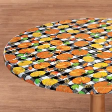 Fall Harvest Pumpkin Vinyl Fitted Flannel Back Elastic Table Cover in 3 Sizes